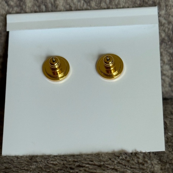 Tory Burch Turquoise and Gold Heart Stud Earrings - Picture 3 of 4